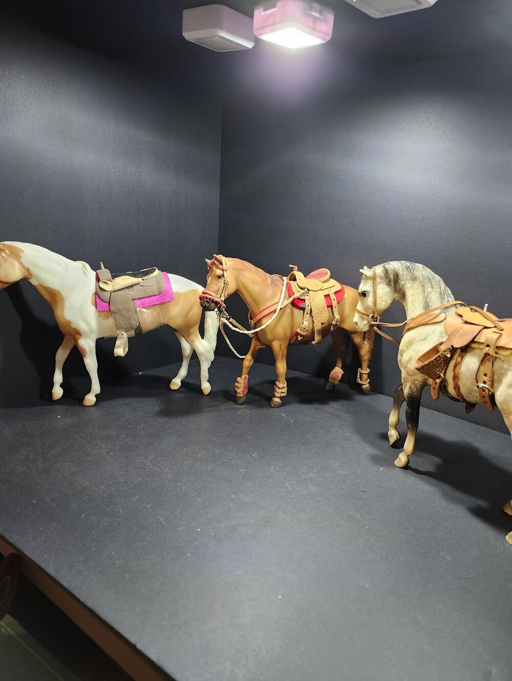 3 Vintage Breyer Horses - Brown and Tan Saddled Play Horses